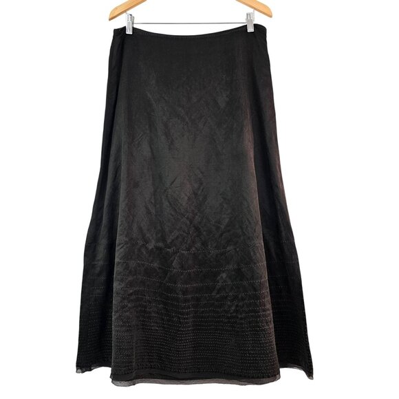 Eileen Fisher Dresses & Skirts - Eileen Fisher Silk/Linen Satin Weave Wonderland A-Line Skirt Sz L Olive Casual